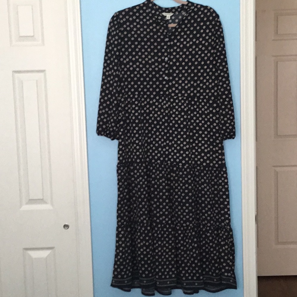 Pretty brown with flowers 3/4 sleeve midi dress